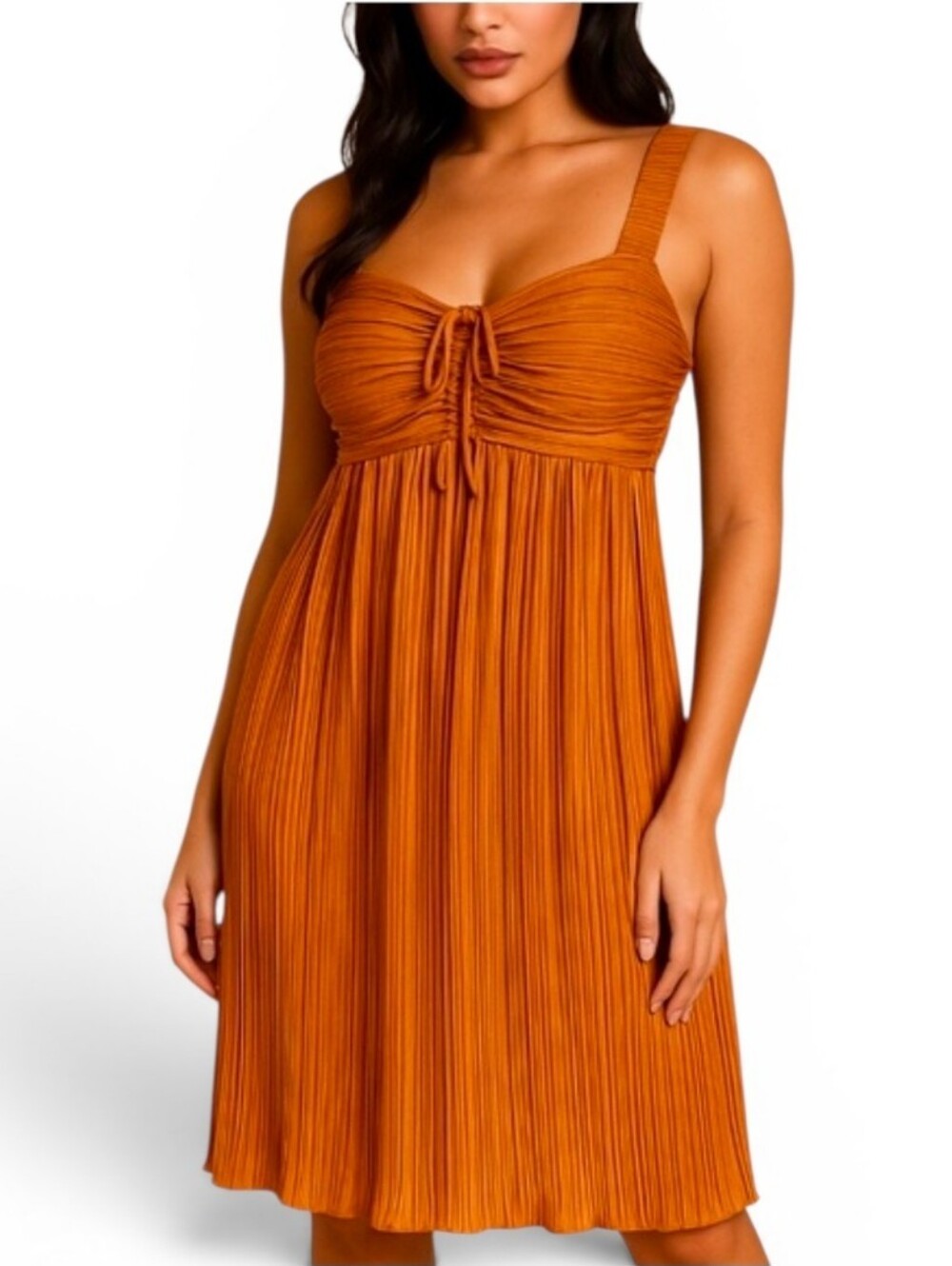 NWOT KIRIOUS LOS ANGELES Copper Accordian Tie Front Mini Dress - Large